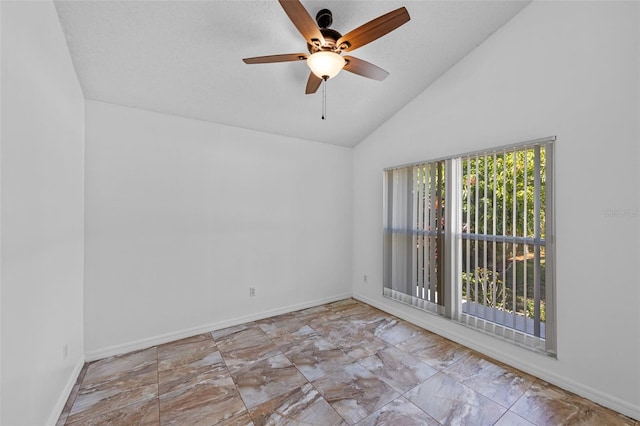 9301 Echo Run, Orlando, FL 32817 - spare room featuring a ceiling fan, baseboards, and high vaulted ceiling