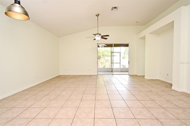 4626 Redmond Pl, Sanford, FL 32771 - spare room featuring baseboards, light tile patterned floors, a ceiling fan, visible vents, and lofted ceiling