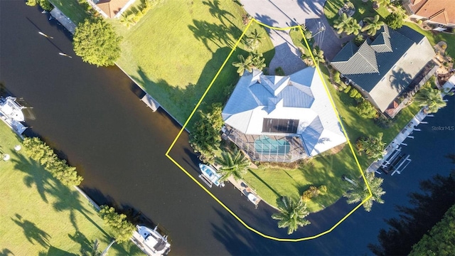 bird's eye view featuring a water view