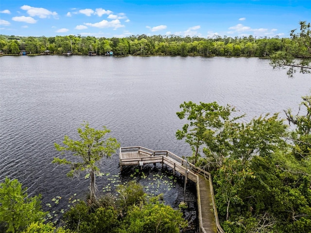 exterior space with a water view