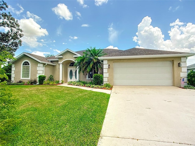 5060 NW 26th St, Ocala, FL 34482 - view of front facade with a front yard, a garage, driveway, and stucco siding