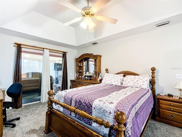 5060 NW 26th St, Ocala, FL 34482 - bedroom with access to outside, carpet, a tray ceiling, a ceiling fan, and visible vents