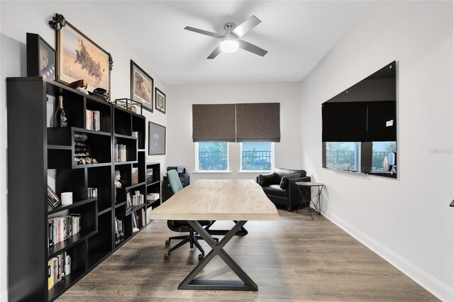 14749 Walcott Ave, Orlando, FL 32827 - office space featuring wood finished floors, ceiling fan, and baseboards