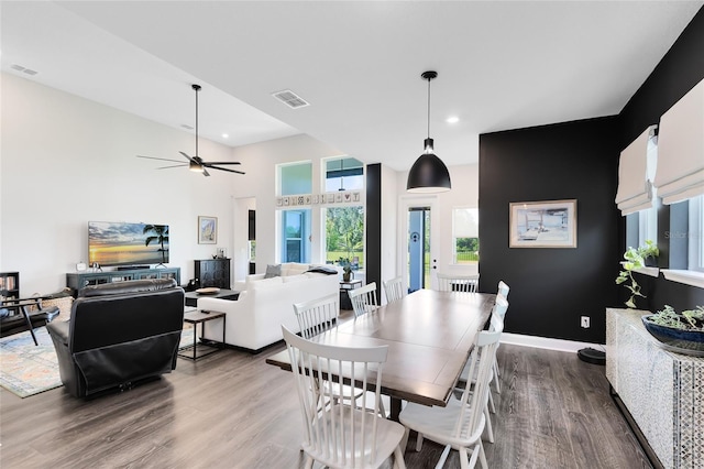 14749 Walcott Ave, Orlando, FL 32827 - dining space with wood finished floors, ceiling fan, visible vents, and recessed lighting