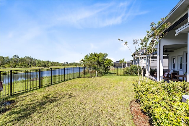 14749 Walcott Ave, Orlando, FL 32827 - view of yard featuring a water view, a fenced backyard, and a ceiling fan
