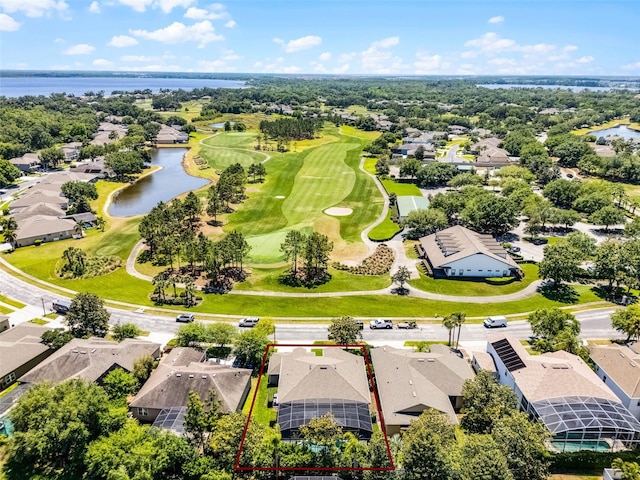 10033 Hart Branch Cir, Orlando, FL 32832 - aerial perspective of suburban area with property parcel outlined, a large body of water, and a golf club