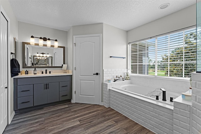 10033 Hart Branch Cir, Orlando, FL 32832 - bathroom featuring vanity, wood finished floors, a bath, and a textured ceiling