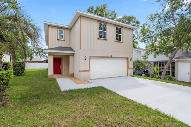 3 Orange Blossom Dr, Eustis, FL 32726 - modern inspired farmhouse with an attached garage, a front yard, concrete driveway, and fence