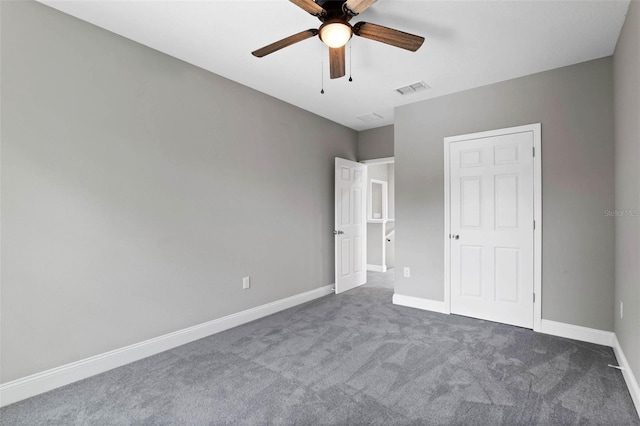 3 Orange Blossom Dr, Eustis, FL 32726 - unfurnished bedroom with baseboards, visible vents, carpet flooring, and ceiling fan