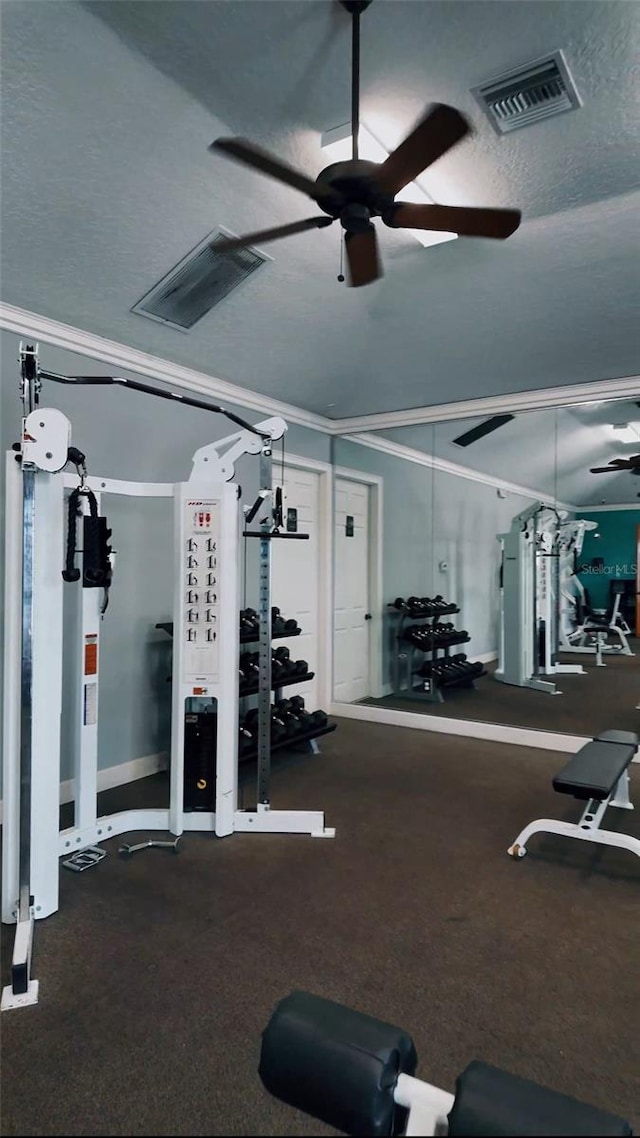 528 Bridgeford Crossing Blvd, Davenport, FL 33837 - exercise room featuring ceiling fan and crown molding