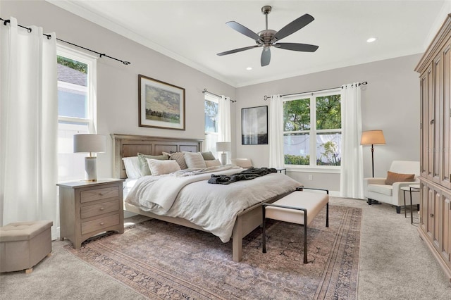 1821 Simonton Ave, Orlando, FL 32806 - bedroom with light carpet, ceiling fan, crown molding, and recessed lighting
