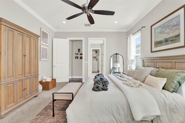 1821 Simonton Ave, Orlando, FL 32806 - bedroom featuring light carpet, ornamental molding, visible vents, and recessed lighting