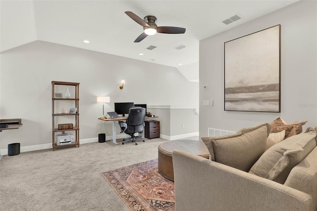 1821 Simonton Ave, Orlando, FL 32806 - office space with visible vents, ceiling fan, and vaulted ceiling