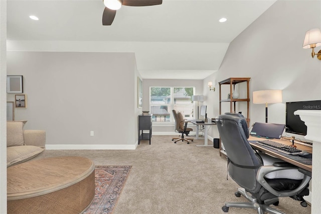1821 Simonton Ave, Orlando, FL 32806 - office area featuring recessed lighting, carpet, lofted ceiling, baseboards, and ceiling fan