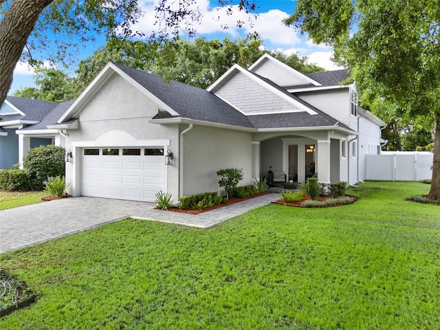 1821 Simonton Ave, Orlando, FL 32806 - traditional-style house featuring fence, stucco siding, decorative driveway, a front yard, and a garage