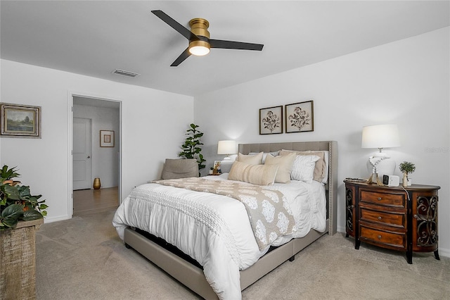 4094 San Clemente Ct, North Fort Myers, FL 33917 - bedroom with ceiling fan, light colored carpet, baseboards, and visible vents