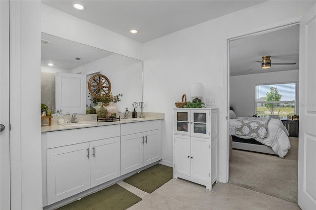 4094 San Clemente Ct, North Fort Myers, FL 33917 - ensuite bathroom with vanity, recessed lighting, tile patterned flooring, ensuite bath, and a ceiling fan