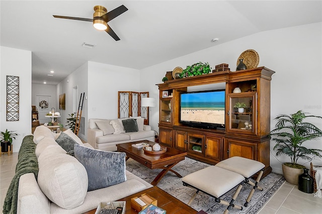 4094 San Clemente Ct, North Fort Myers, FL 33917 - living area featuring light tile patterned floors, visible vents, and ceiling fan