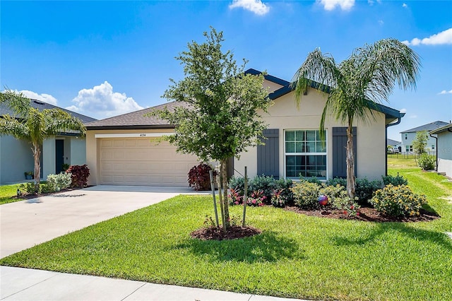 4094 San Clemente Ct, North Fort Myers, FL 33917 - ranch-style home featuring an attached garage, concrete driveway, stucco siding, and a front yard