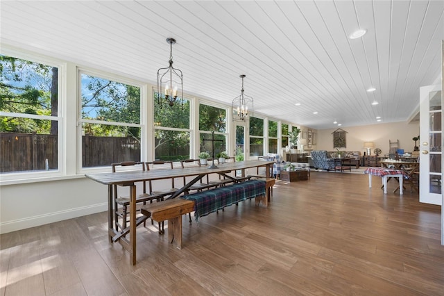 3015 Dawley Ave, Orlando, FL 32806 - dining area with a chandelier, wood ceiling, wood finished floors, and recessed lighting
