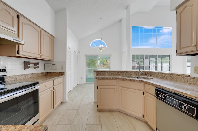 1517 Abberton Dr, Orlando, FL 32837 - kitchen featuring pendant lighting, light stone countertops, dishwasher, a sink, and stainless steel electric range