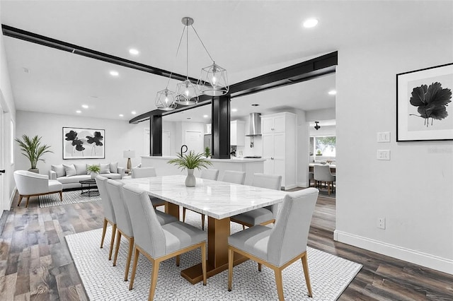 505 Lake Shore Dr, Maitland, FL 32751 - dining area featuring dark wood finished floors, baseboards, an inviting chandelier, and recessed lighting