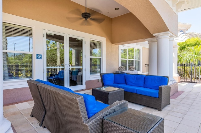 8296 Portofino Dr Unit 405, Davenport, FL 33896 - view of patio / terrace featuring french doors, an outdoor living space, and a ceiling fan