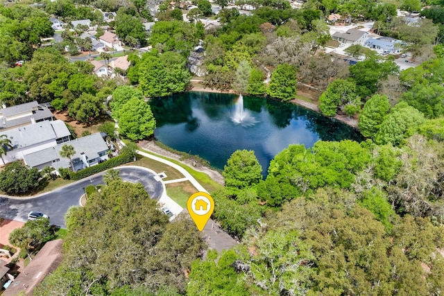 bird's eye view with a water view and a residential view