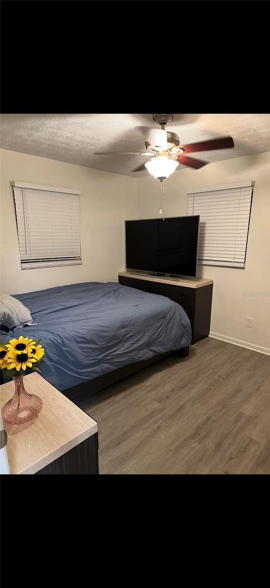 2902 Little Rd, Valrico, FL 33596 - bedroom featuring wood finished floors, ceiling fan, and baseboards