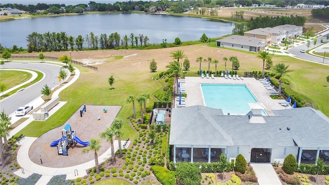 aerial view with a water view