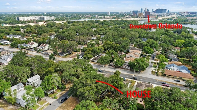 aerial view with a view of city and a water view