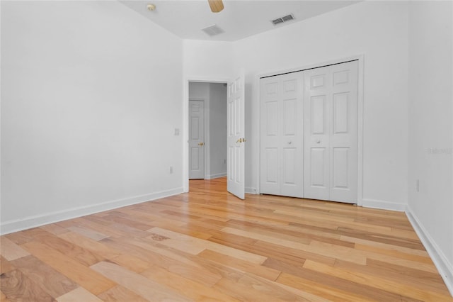1803 Glenbay Ct, Windermere, FL 34786 - unfurnished bedroom with baseboards, visible vents, ceiling fan, and light wood-type flooring