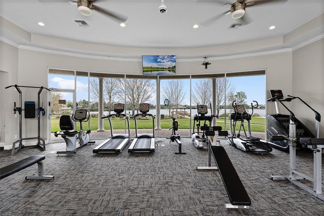 1803 Glenbay Ct, Windermere, FL 34786 - exercise room with ceiling fan, carpet, and visible vents