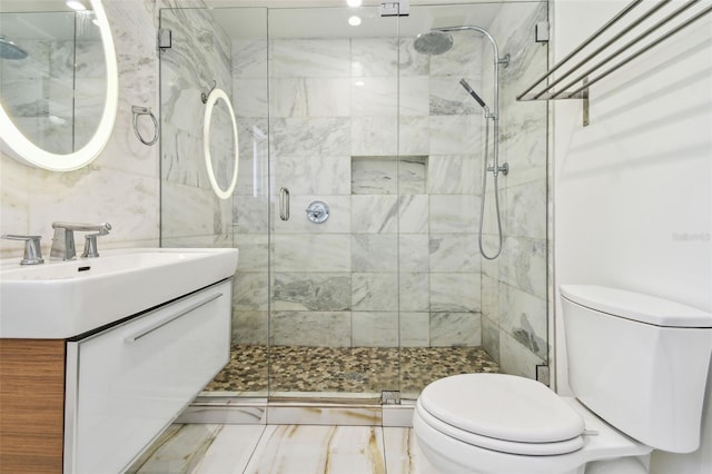 913 Tennessee Ln, Sarasota, FL 34234 - bathroom featuring toilet, vanity, and a stall shower