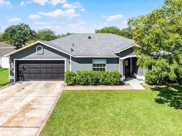 37 Lindsay Dr, Palm Coast, FL 32137 - single story home featuring a garage, a shingled roof, stucco siding, and a front lawn