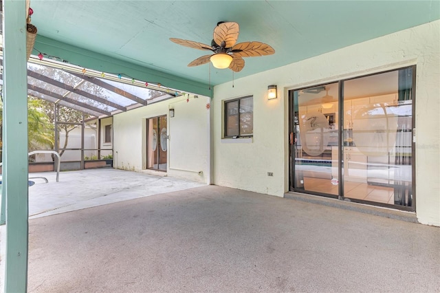 58 Barkwood Ln, Palm Coast, FL 32137 - view of patio featuring ceiling fan and a lanai