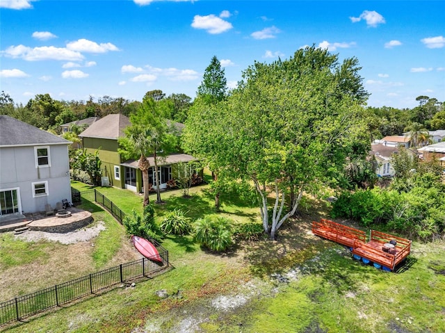 view of yard featuring a wooden deck and a fenced backyard