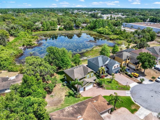 aerial view with a residential view and a water view