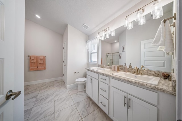 8137 Merano Ave, Fort Pierce, FL 34951 - full bathroom with a sink, visible vents, a shower stall, and marble finish floor