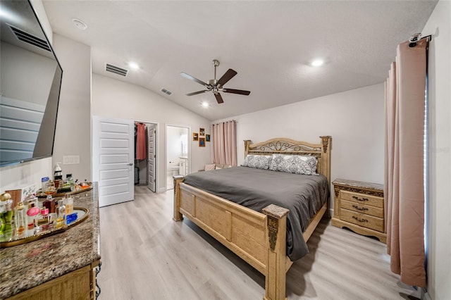 8137 Merano Ave, Fort Pierce, FL 34951 - bedroom featuring light wood-style flooring, lofted ceiling, visible vents, and recessed lighting