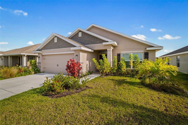 8137 Merano Ave, Fort Pierce, FL 34951 - view of front of house featuring concrete driveway, a front yard, stucco siding, and an attached garage