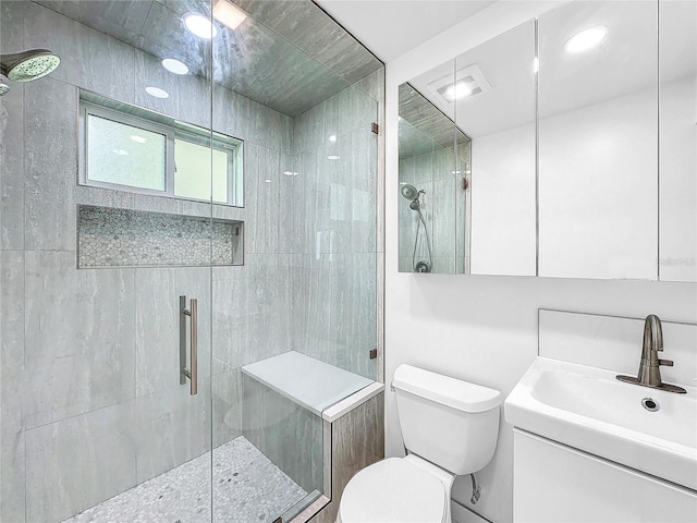 407 Sheryl Dr, Deltona, FL 32738 - bathroom featuring toilet, vanity, and a stall shower