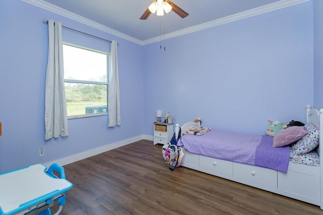 4556 Serna Ave, Malabar, FL 32950 - bedroom with wood finished floors, ornamental molding, and a ceiling fan