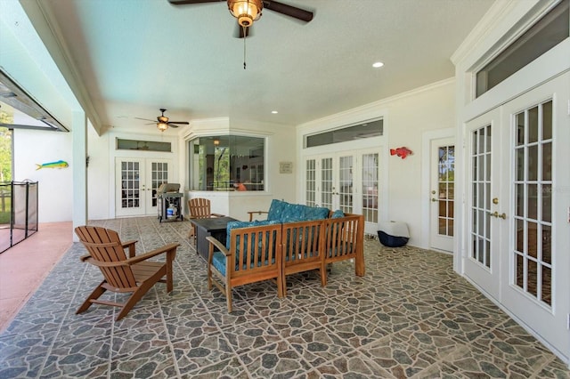 4556 Serna Ave, Malabar, FL 32950 - view of patio / terrace with french doors, outdoor lounge area, and ceiling fan