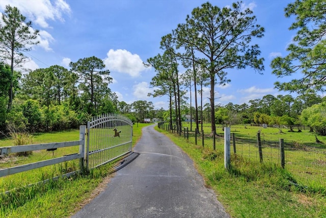 4556 Serna Ave, Malabar, FL 32950 - view of asphalt driveway with a gated entry, a view of countryside, and a gate