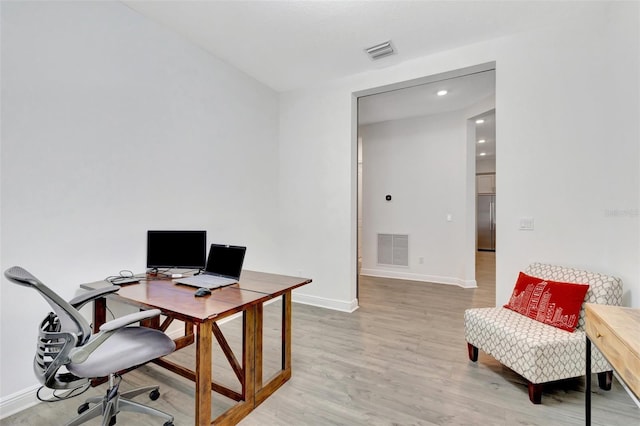 15865 Key Biscayne Ln, Loxahatchee, FL 33470 - office area featuring light wood-style floors, baseboards, and recessed lighting