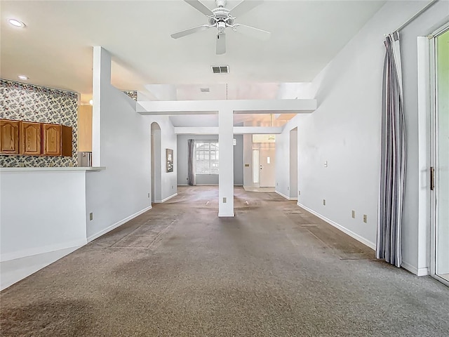 1157 Valley Creek Run, Winter Park, FL 32792 - unfurnished living room featuring ceiling fan, arched walkways, recessed lighting, baseboards, and visible vents