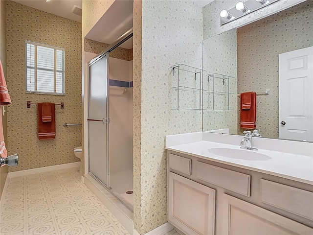1157 Valley Creek Run, Winter Park, FL 32792 - bathroom featuring toilet, baseboards, a shower stall, and vanity