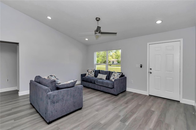 17468 SW 36th Ter, Ocala, FL 34473 - living room with recessed lighting, baseboards, a ceiling fan, and wood finished floors
