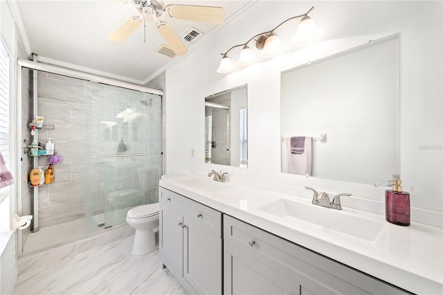 1415 Sherbourne St, Winter Garden, FL 34787 - bathroom with a sink, visible vents, toilet, and a stall shower